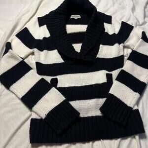 scoop neck knit black and white striped sweater